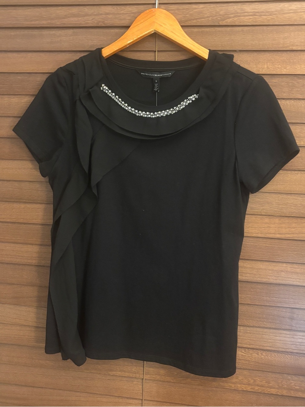 NWT WHBM Embellished Party T - Classy Gemstone Neck Ruffle Top